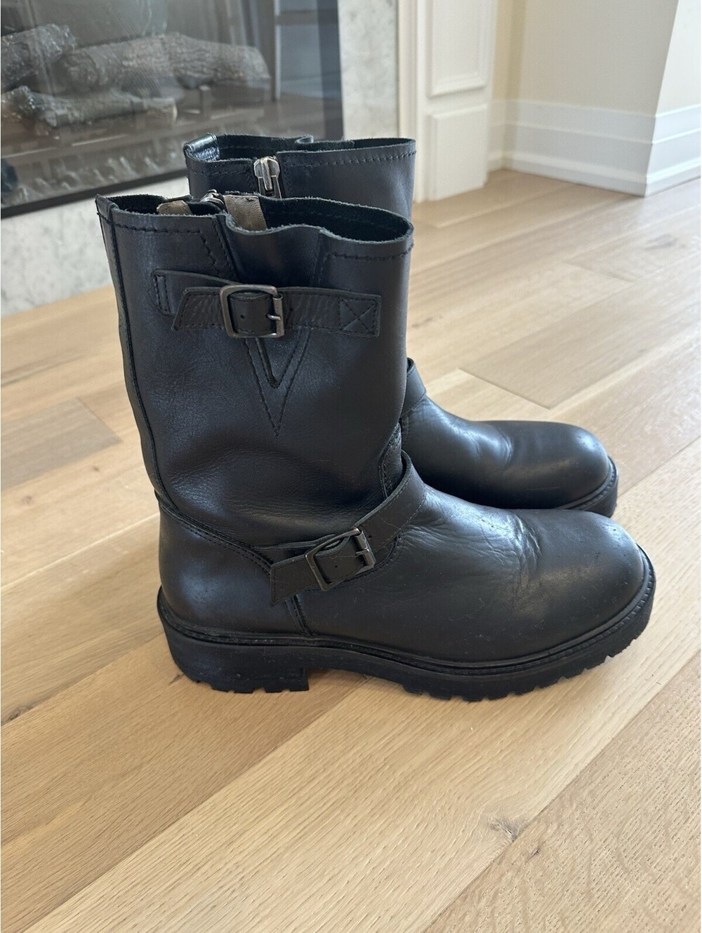 All Saints Tait Motorcycle Boots Black Leather Mens 13